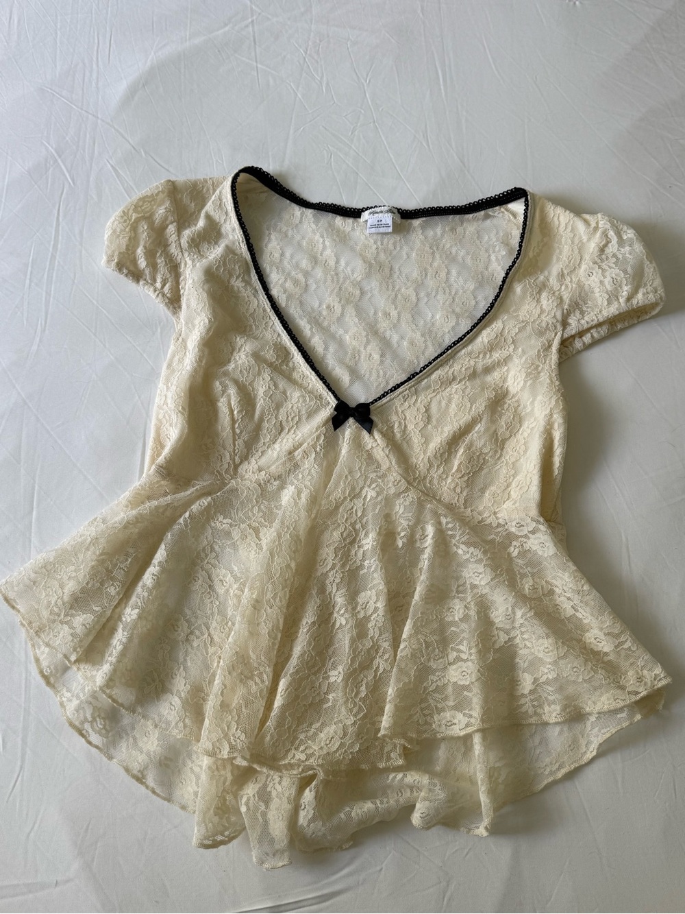 Urban Outfitters Cream Lace V-Neck Top with Black Trim